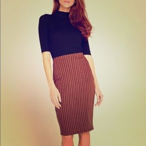 APRICOT Orange Herringbone Jacquard Pencil Skirt